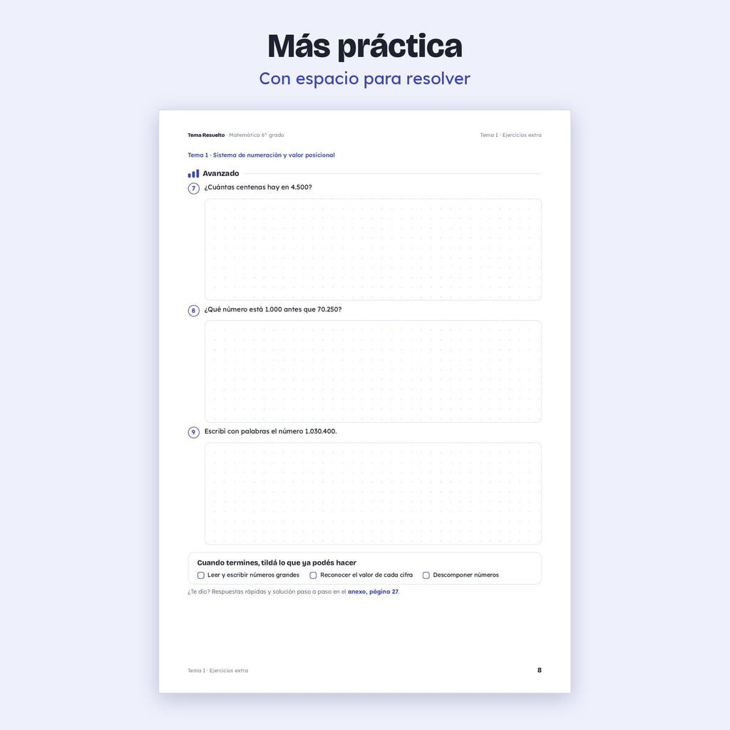 6to grado · Unidad 1: Ejercicios extra – Más ejercicios de práctica
