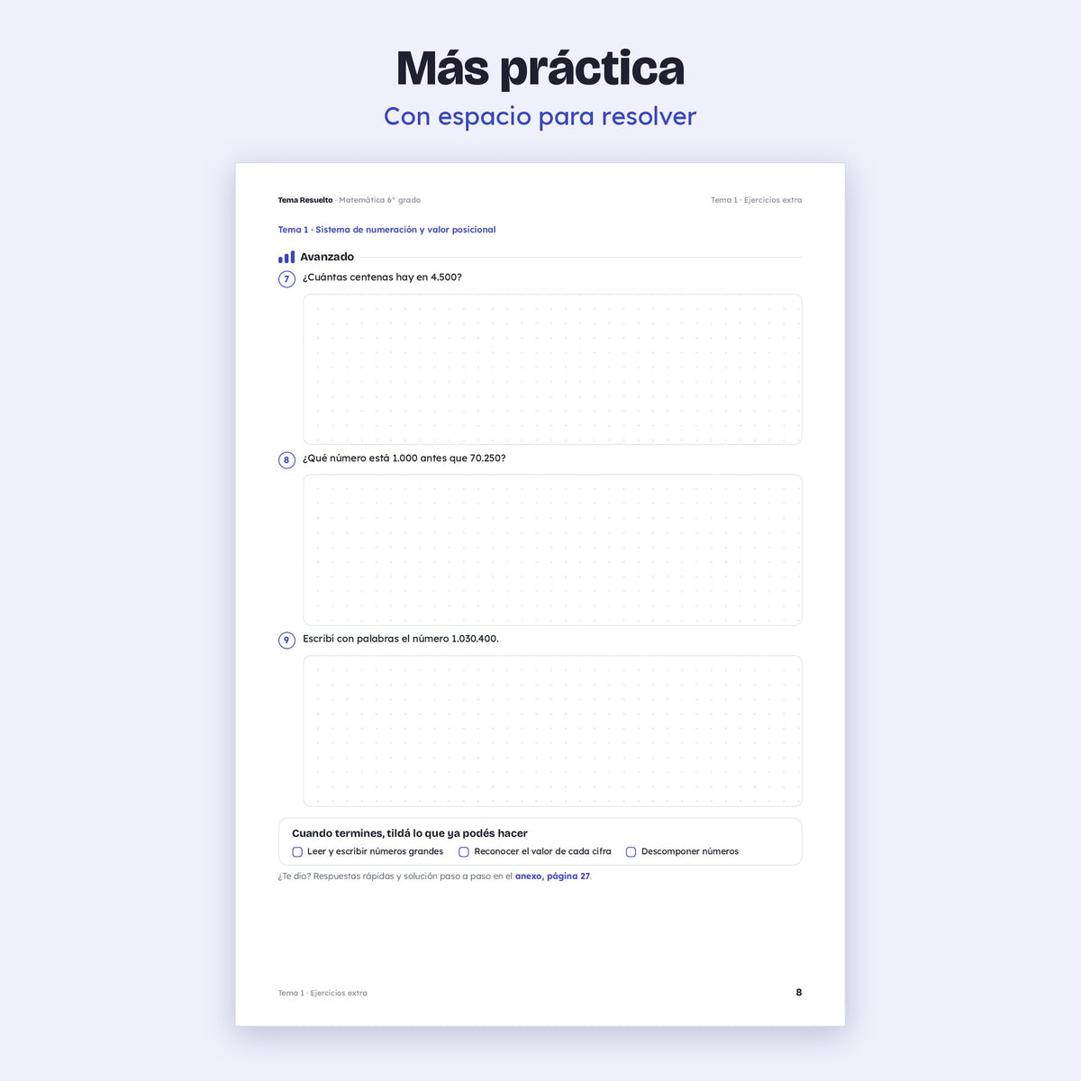 6to grado · Unidad 1: Ejercicios extra – Más ejercicios de práctica