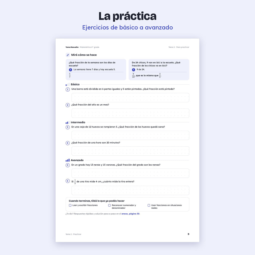 6to grado · Unidad 2: Fracciones – Ejercicios de práctica