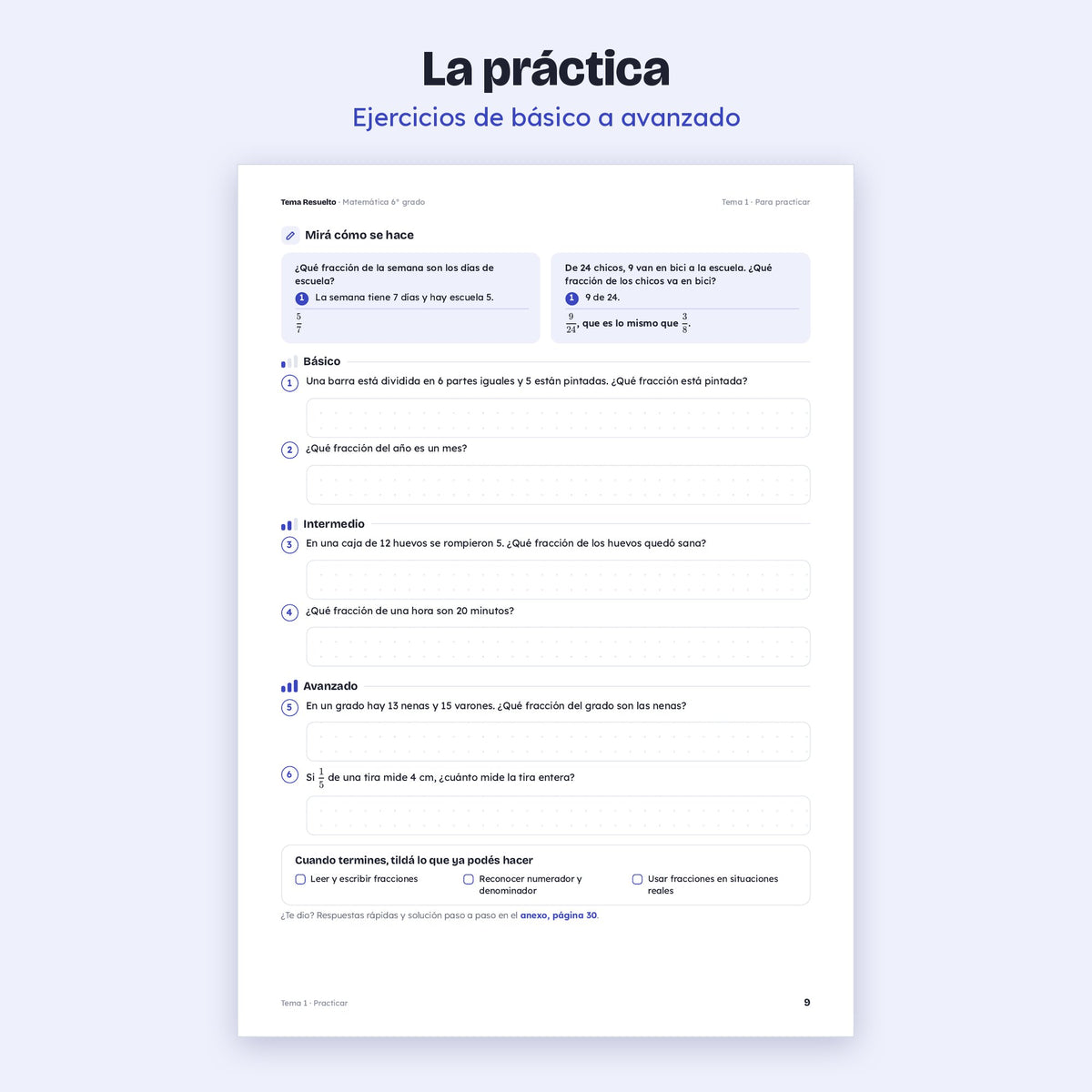 6to grado · Unidad 2: Fracciones – Ejercicios de práctica