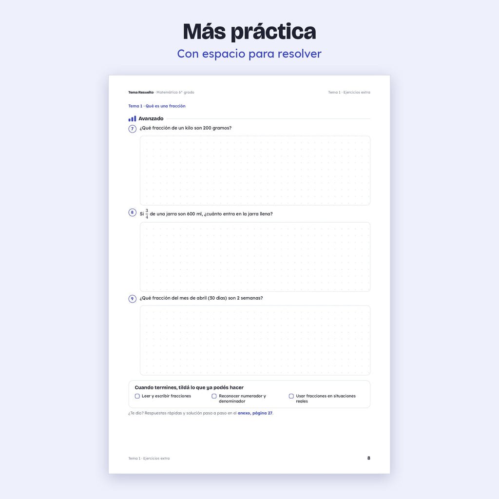 6to grado · Unidad 2: Ejercicios extra – Más ejercicios de práctica