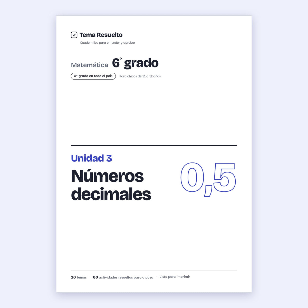 6to grado · Unidad 3: Decimales – Portada