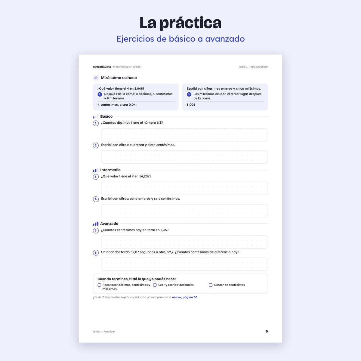 6to grado · Unidad 3: Decimales – Ejercicios de práctica