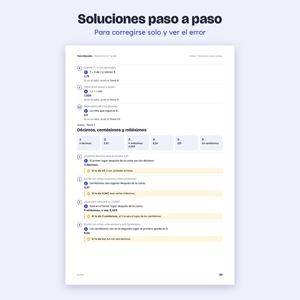 6to grado · Unidad 3: Decimales – Soluciones paso a paso