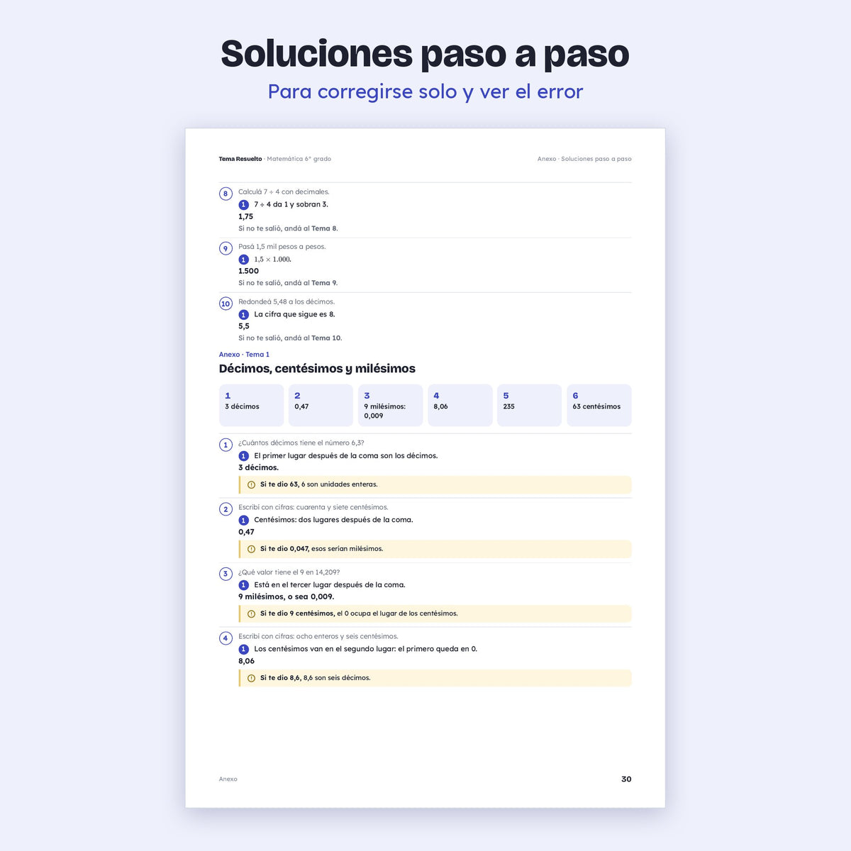 6to grado · Unidad 3: Decimales – Soluciones paso a paso
