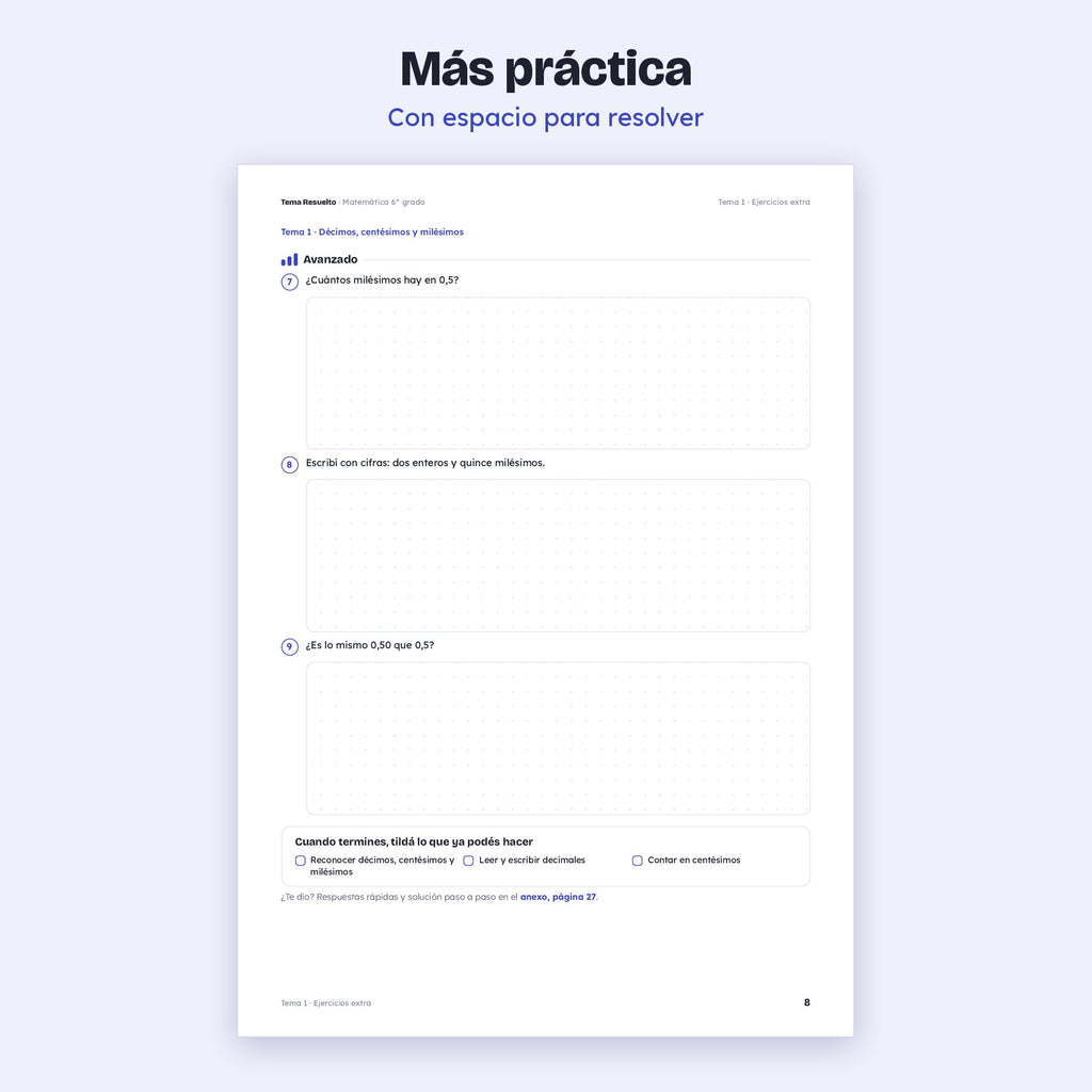 6to grado · Unidad 3: Ejercicios extra – Más ejercicios de práctica