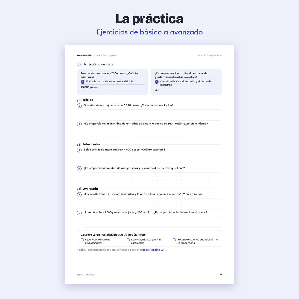 6to grado · Unidad 4: Proporcionalidad – Ejercicios de práctica