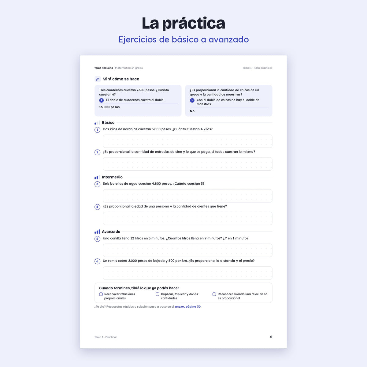 6to grado · Unidad 4: Proporcionalidad – Ejercicios de práctica