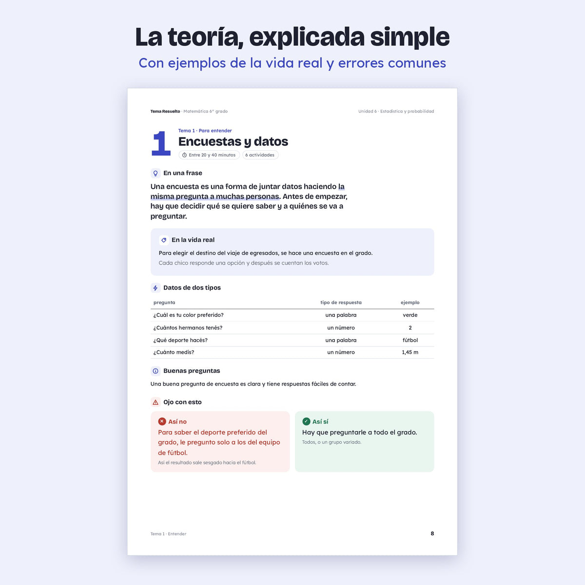 6to grado · Unidad 6: Estadística y probabilidad – Teoría explicada paso a paso